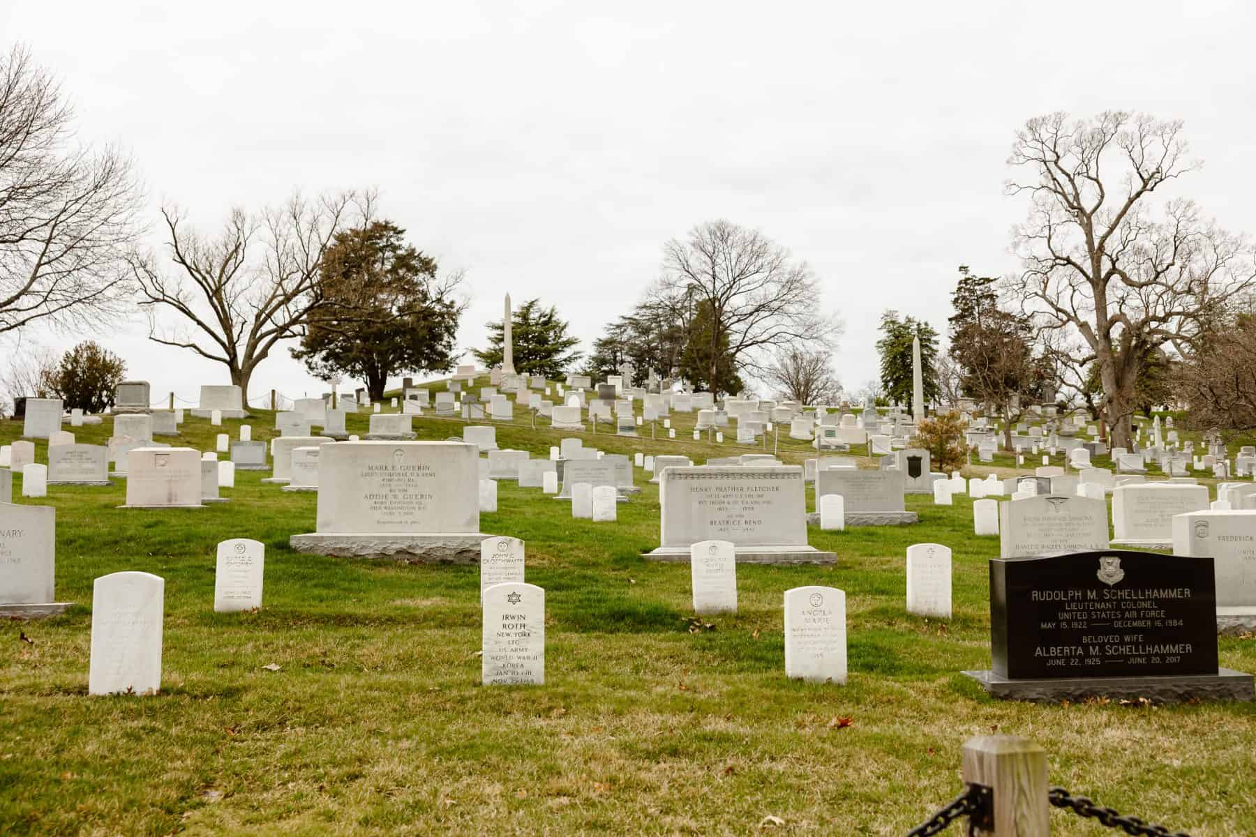 An older section with non-uniform graves, including obelisks 