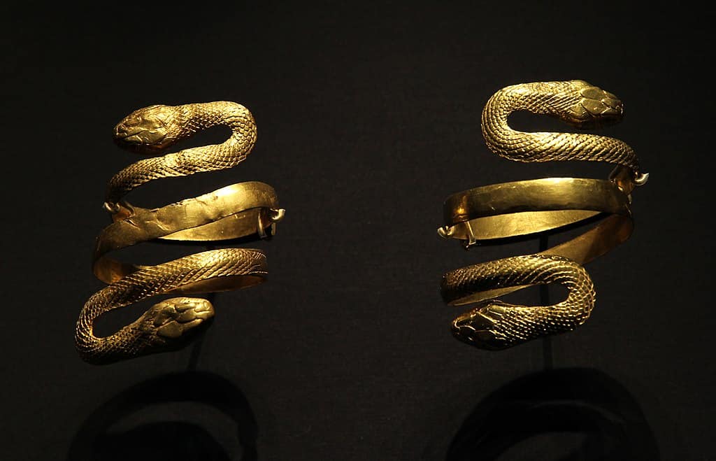 Two snake armlets. Gold and green glass, Roman Empire ( probably Egypt ), 1st century AD.