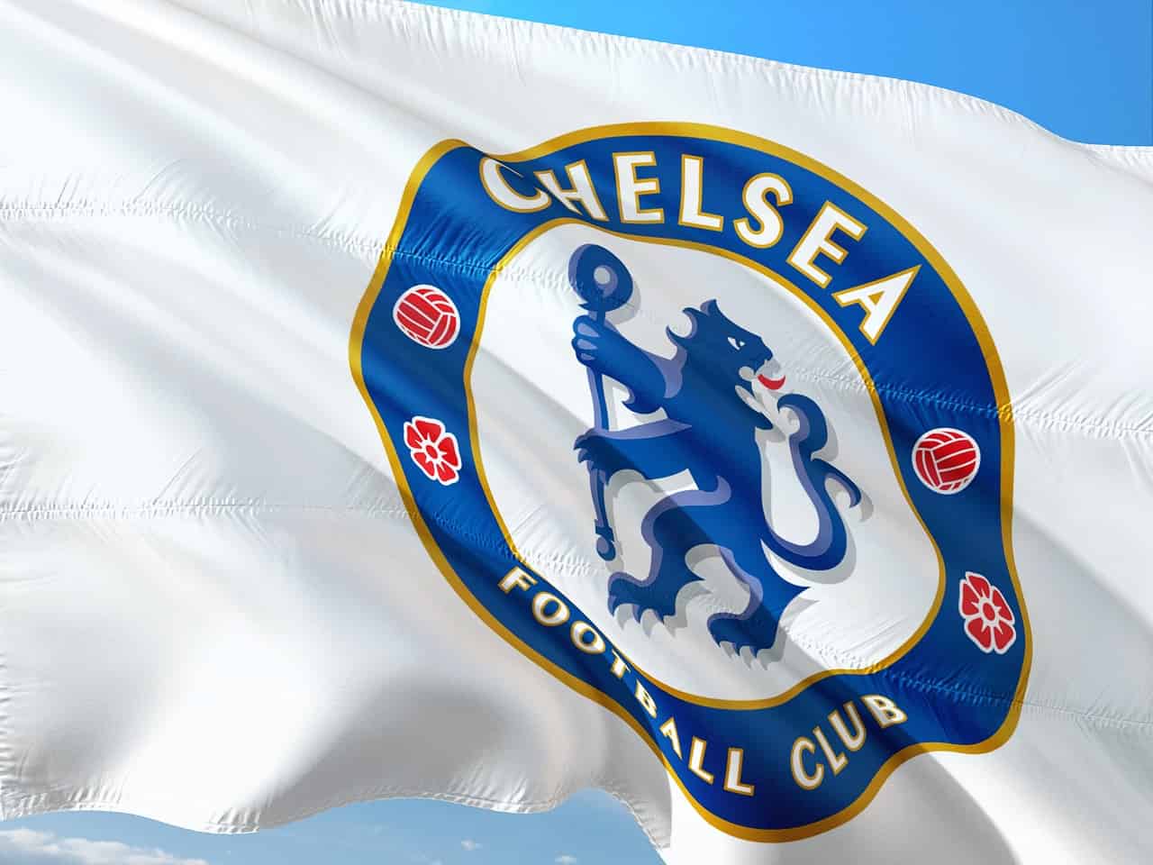 The flag of Chelsea FC, the team playing at Stamford Bridge. Image Source: Pixabay user Jorono.