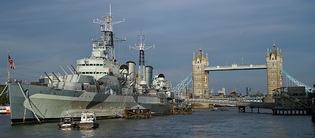 The HMS Belfast on the river Thames. Image source: Pixabay user Richard McCall.