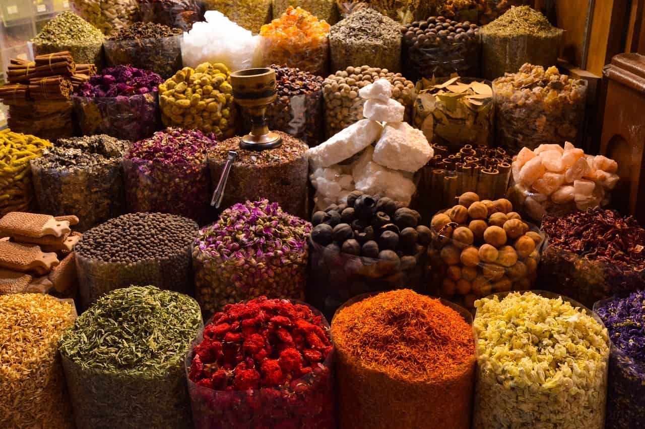 Just one example of the variety of spices you can find at the Spice Souk. Image source: Pixabay user Christophe Schindler.