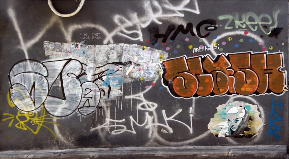 One of many walls covered in graffiti and street art in Tel Aviv. Image source: Pixabay user Moshe Harosh.