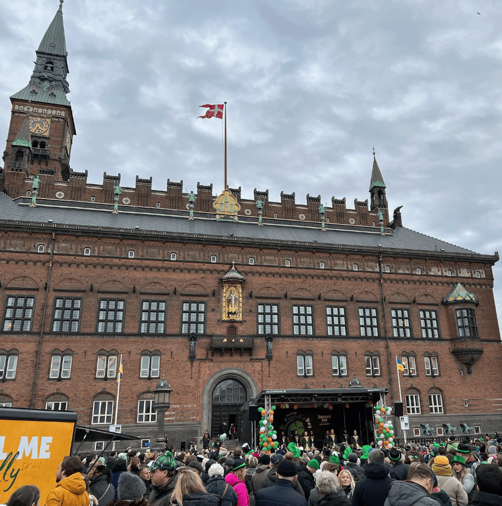 City Hall Square and City Hall, Copenhagen, during a St. Patrick's Day Celebration