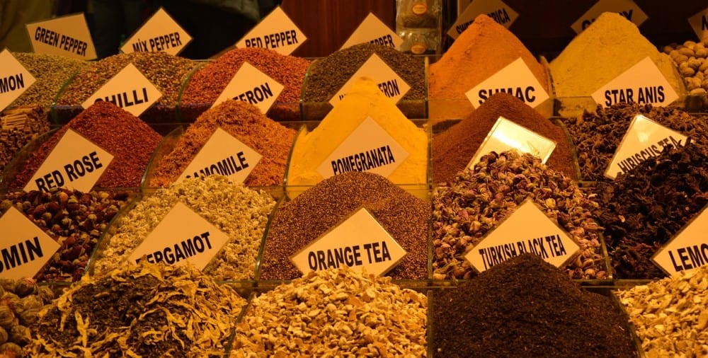 Spices at the Egyptian Bazaar in Istanbul. Image source: Pixabay user Claudia Beyli.