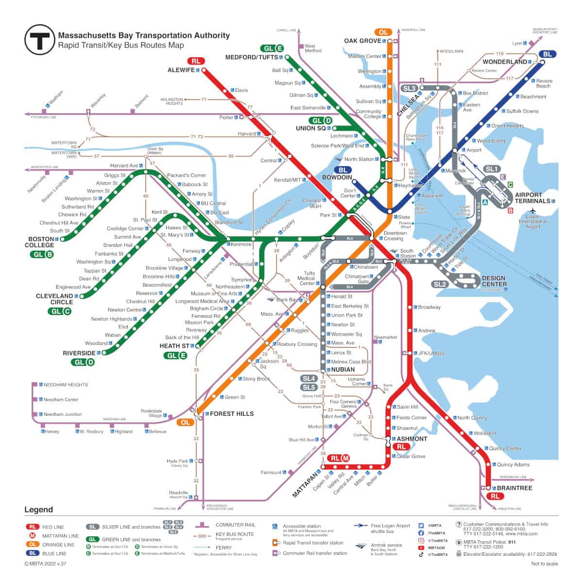 A map of the Boston subway system. Image source: MBTA.