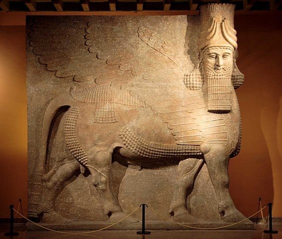 Lamassu from Dur-Sharrukin at the Oriental Institute. Image source: Wikimedia user Trjames under the Creative Commons Attribution-Share Alike 3.0 Unported license.