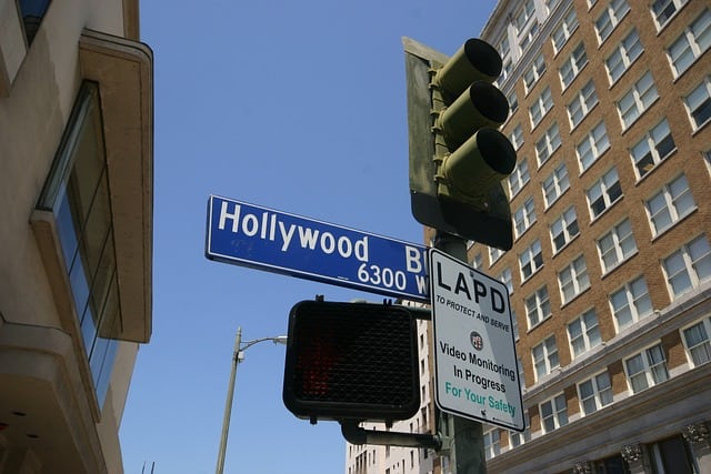 A Hollywood Boulevard street sign. Image source: Pixabay user Nimue Slot.