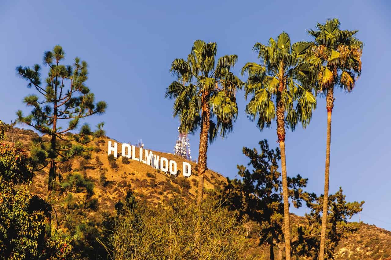 A view of the Hollywood sign from below. Image source: Pixabay user Christian Drei Kubik.