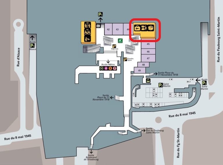 This map reveals where you can find the left luggage offices at Gare de l'Est.