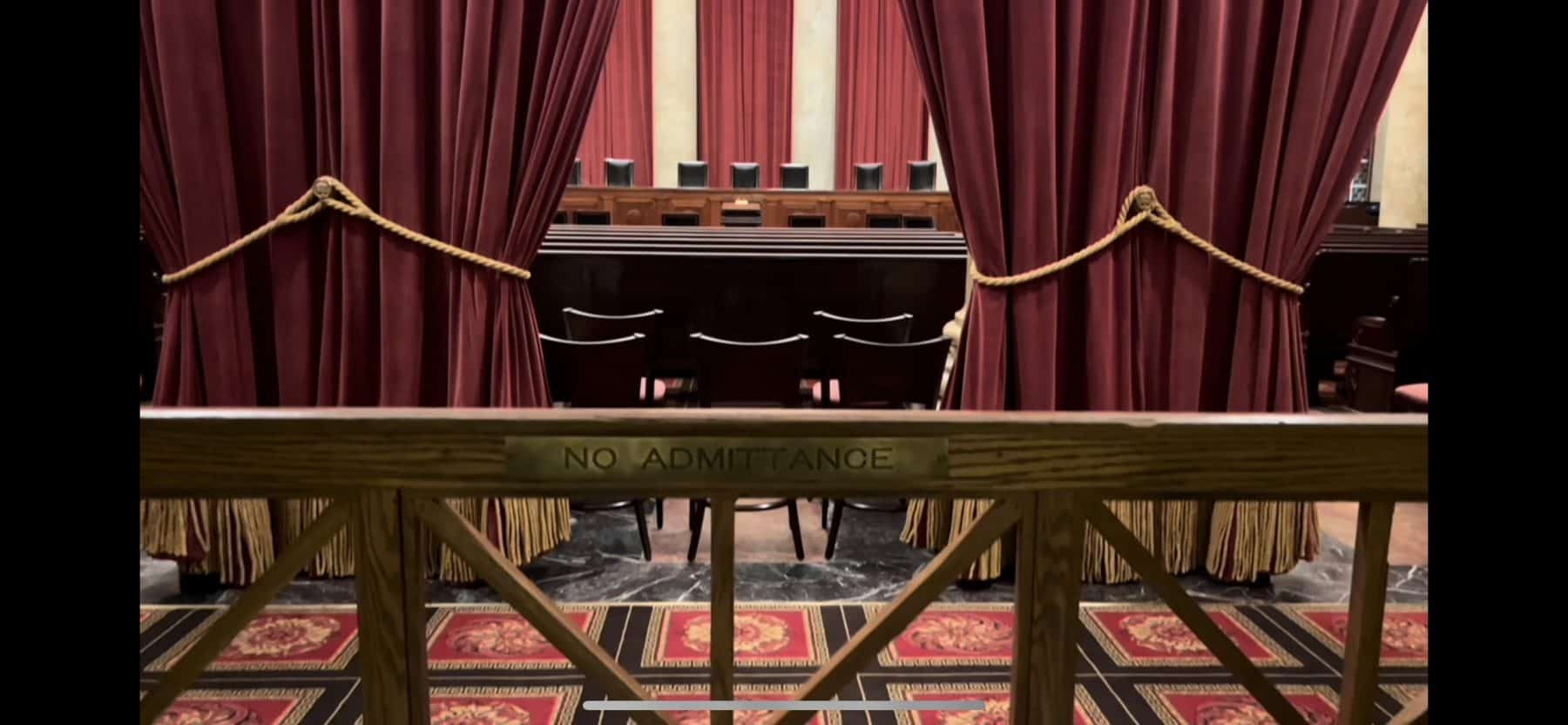 A view of the Supreme Court Courtroom from the hallway. This is as close as you can get on days there are not court cases but you are not attending a lecture.