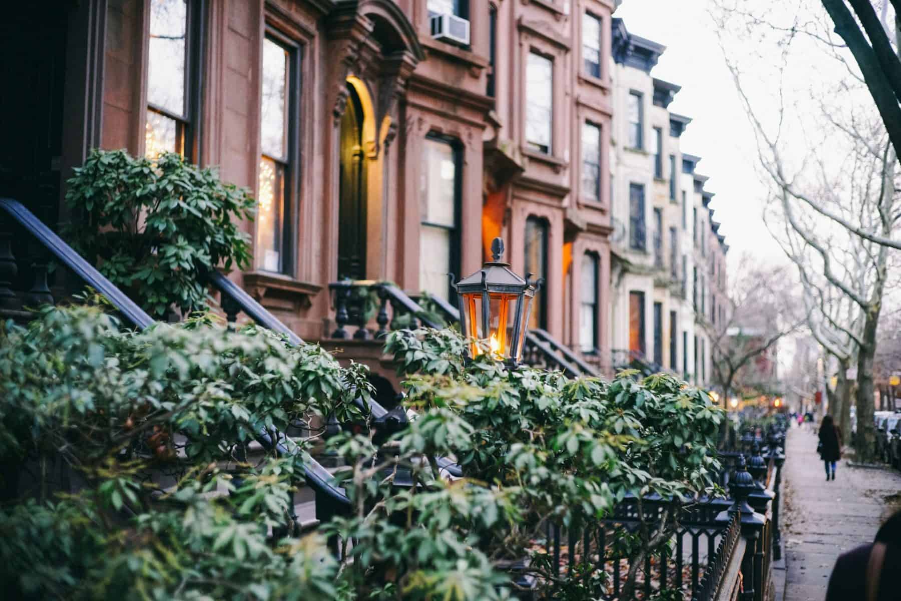 a street of brownstones
