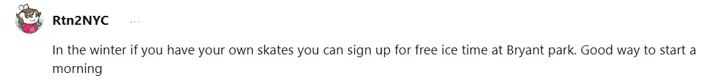 a Reddit comment about ice skating in Bryant Park