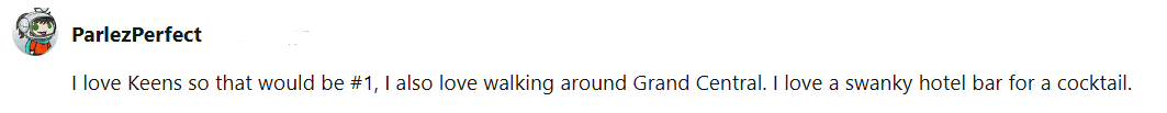 a Reddit comment about dining at Keens
