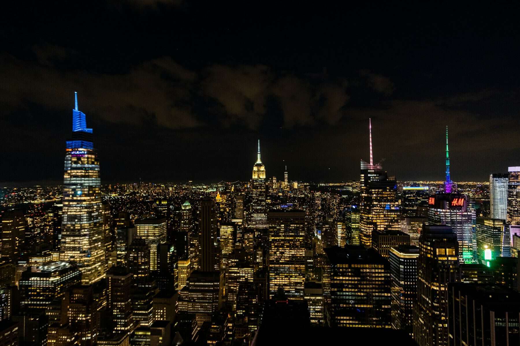 a view from Top of the Rock at Rockefeller Center at night 