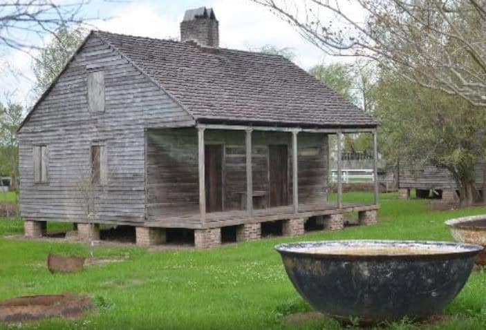 A wooden house  on the Whitney Plantation used as slave quarters