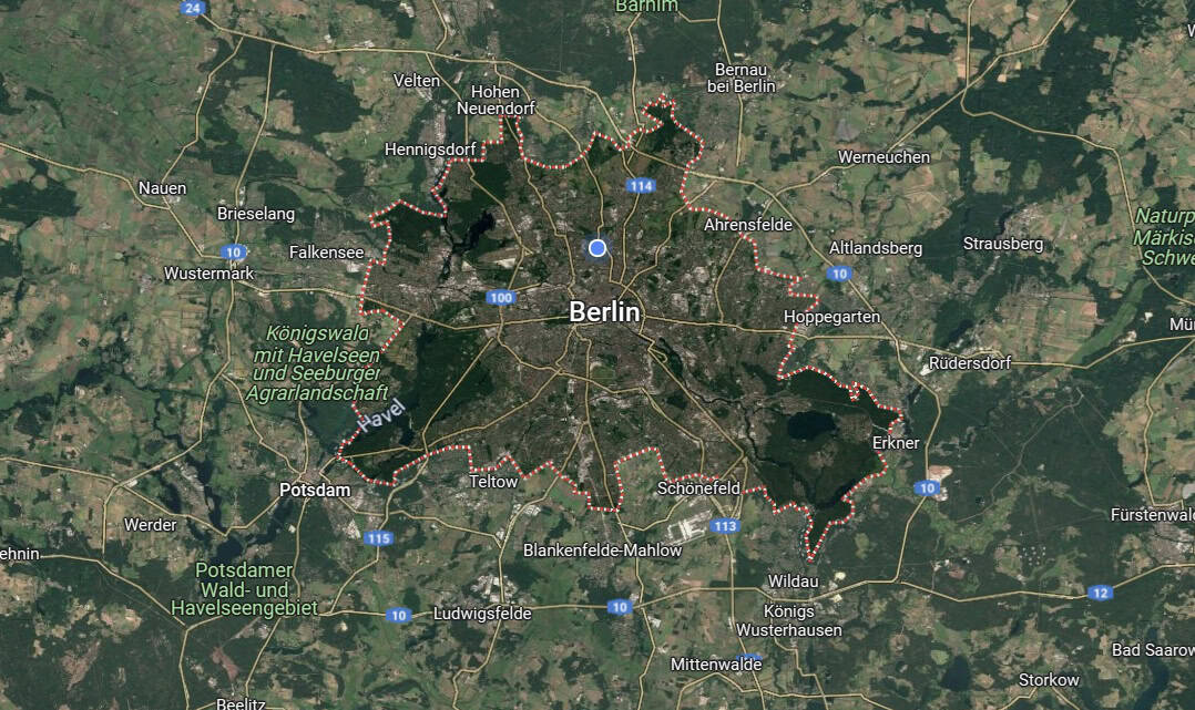 Berlin Germany is over 900 square kilometers