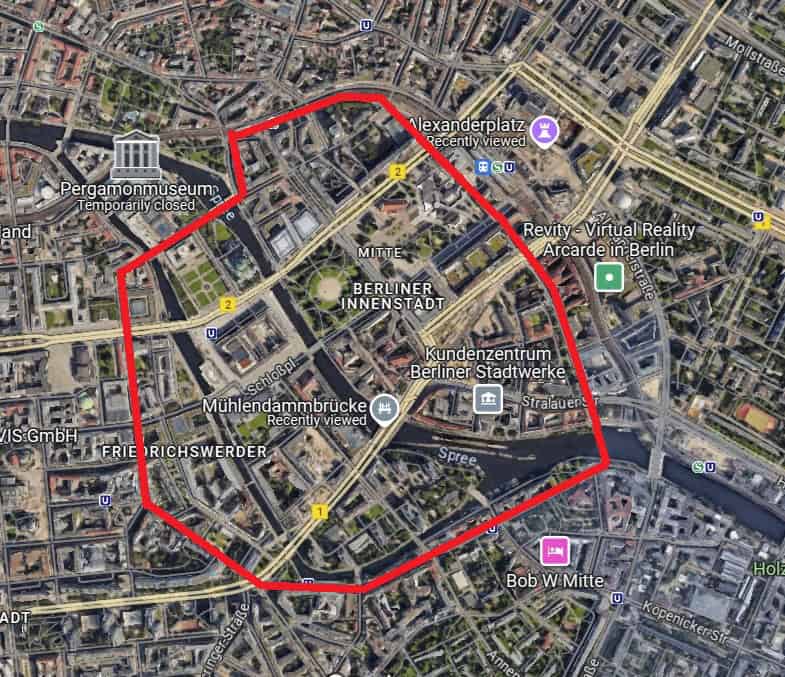 Map of Original Berlin Wall - Stadtmauer Route